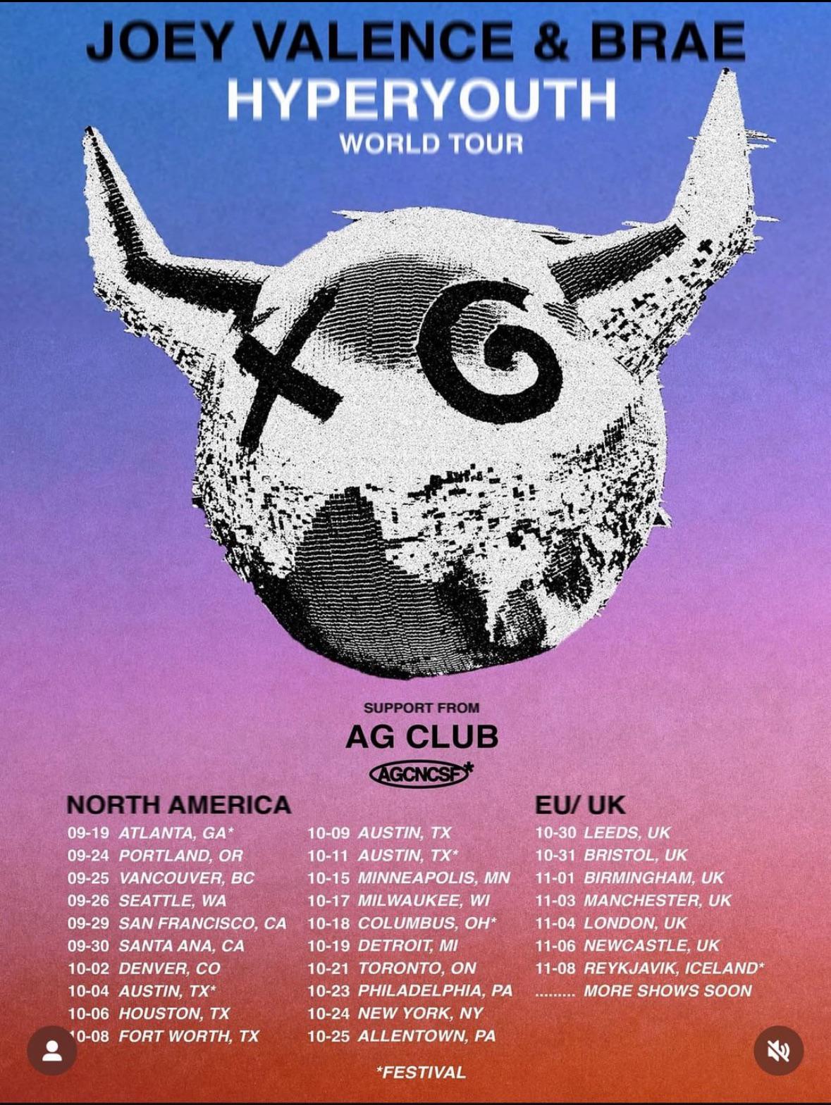 Joey Valence HYPERYOUTH WORLD Tour Poster 2025